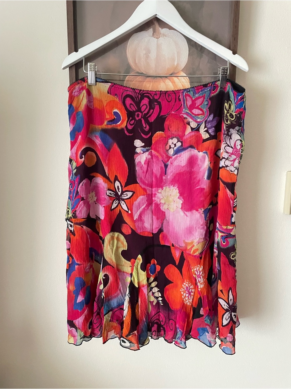 Chico's Y2K Vintage 100% Silk Crinkle Chiffon Floral Midi Skirt 2 (Large US 12) - Picture 3 of 3